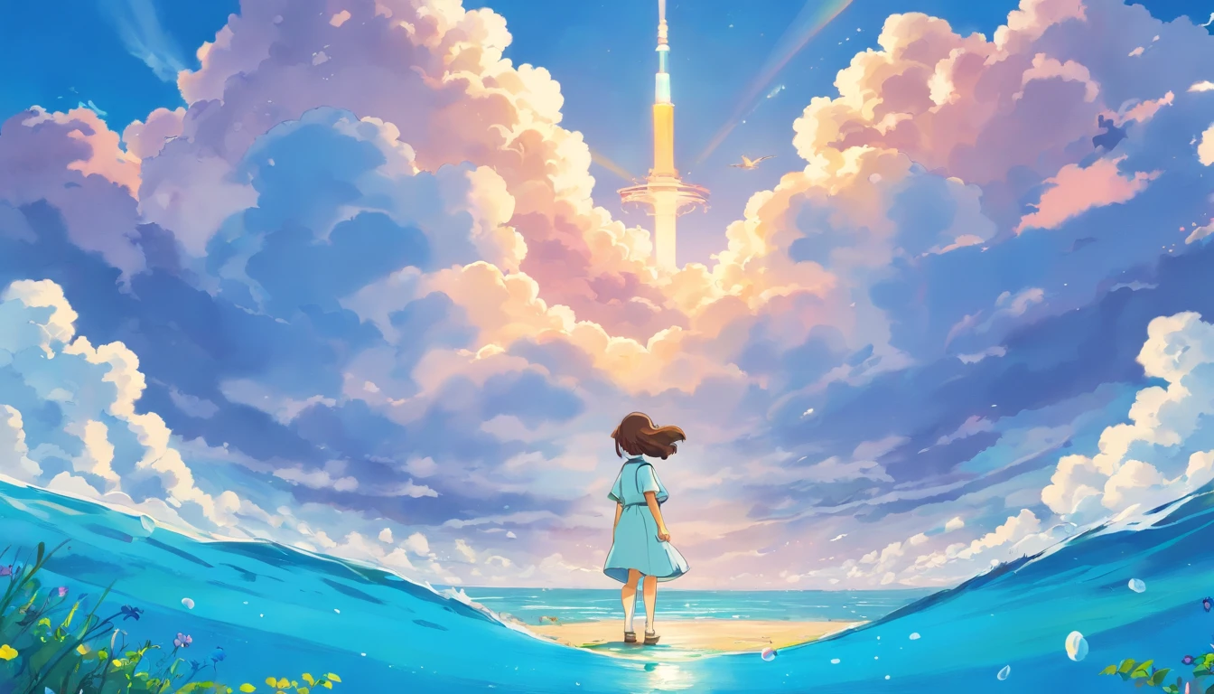 heaven,Cloud,ao ar livre,sozinho,kalap,peludo,grama,folha,olhos fechados,Cloudy sky,Petals,Standing,echarpe,Sem humanos,lua,at the bottom of the water,bolha,.