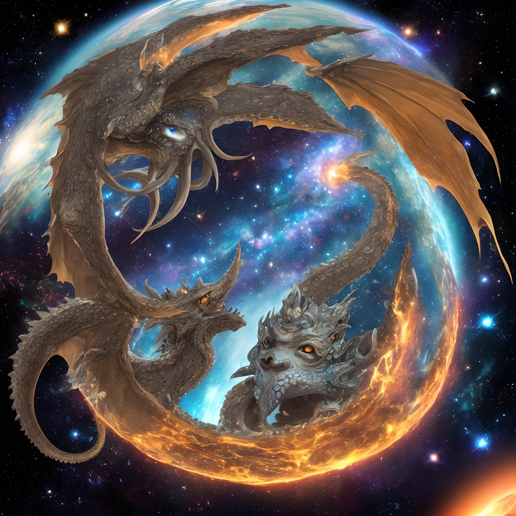 Create a dragon in space with many planets --auto --s2