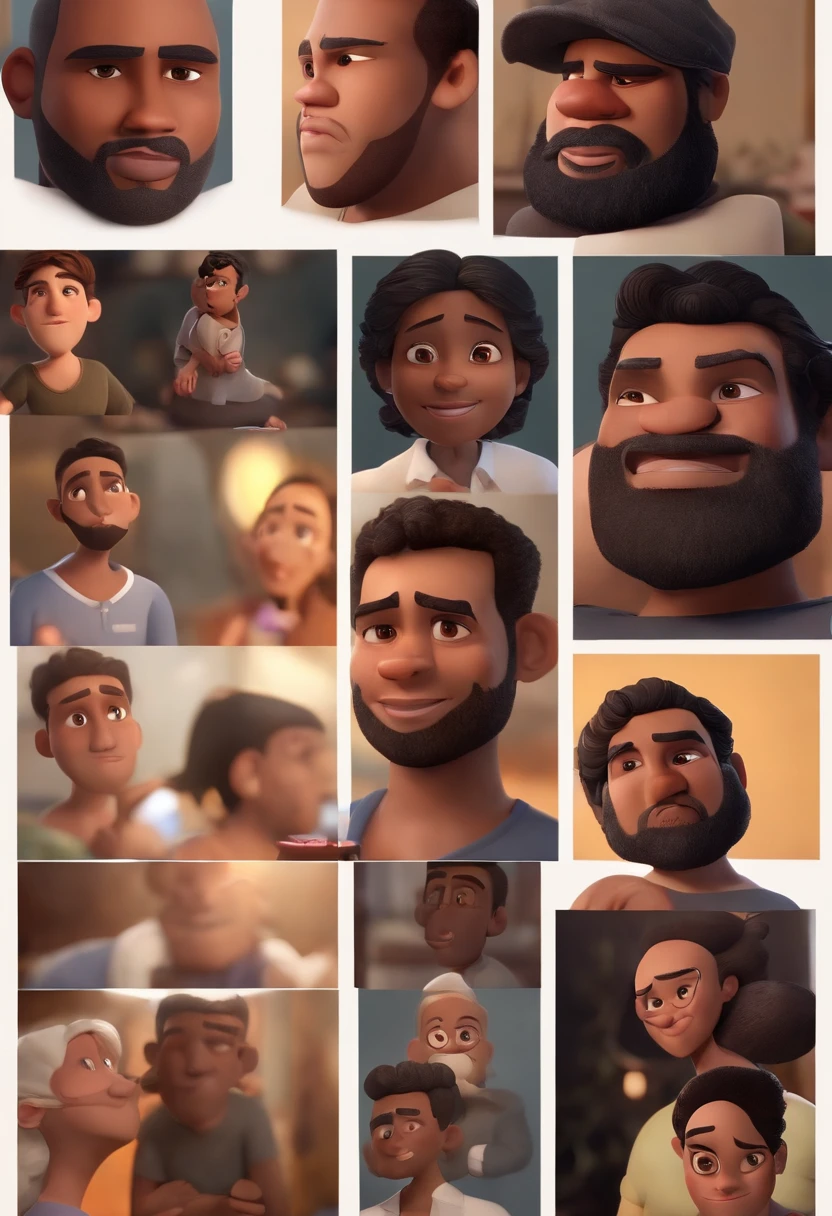 /imagine prompt: personagem dos desenhos animados de um homem jovem, careca, com barba preta, olhos pretos, cor da pele preto, 3D animated character, animation style rendering, 3D estilizado (estilo pixar)(melhor qualidade)(pele detalhada)(8k)(Cinematic lighting)