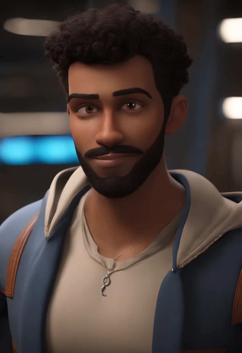 /imagine prompt: personagem dos desenhos animados de um homem jovem, careca, com barba preta, olhos pretos, cor da pele preto, 3D animated character, animation style rendering, 3D estilizado (estilo pixar)(melhor qualidade)(pele detalhada)(8k)(Cinematic lighting)
