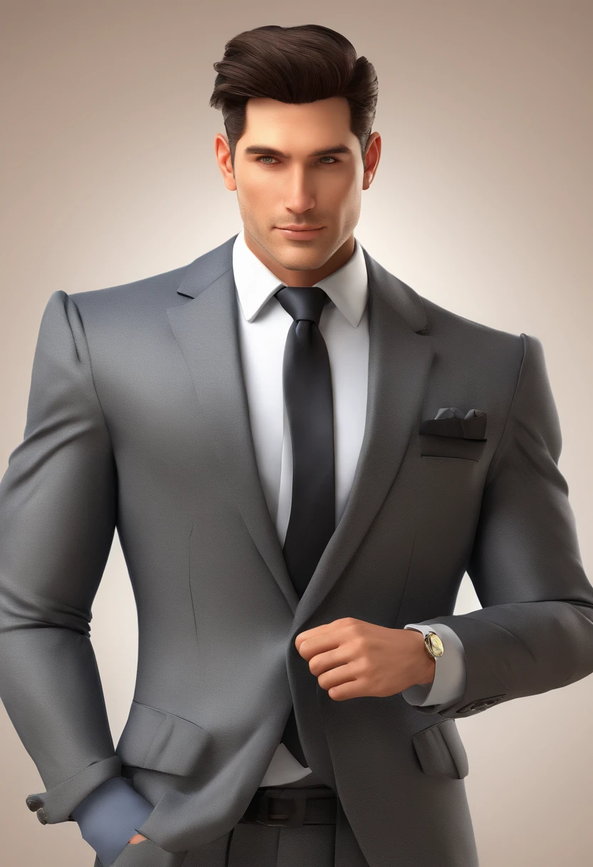 Men's suit black tie age 25 years The art style should resemble the pixar animation style.