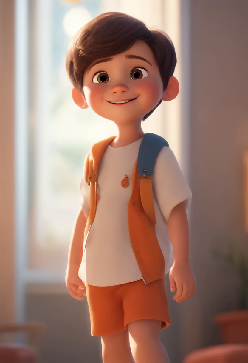 a happy cute standing short hair, vestindo uma fantasia espacial, , fundo branco, barnet, toon, estilo pixar, 3d, desenhos animados, rosto detalhado, asymmetrical 16k