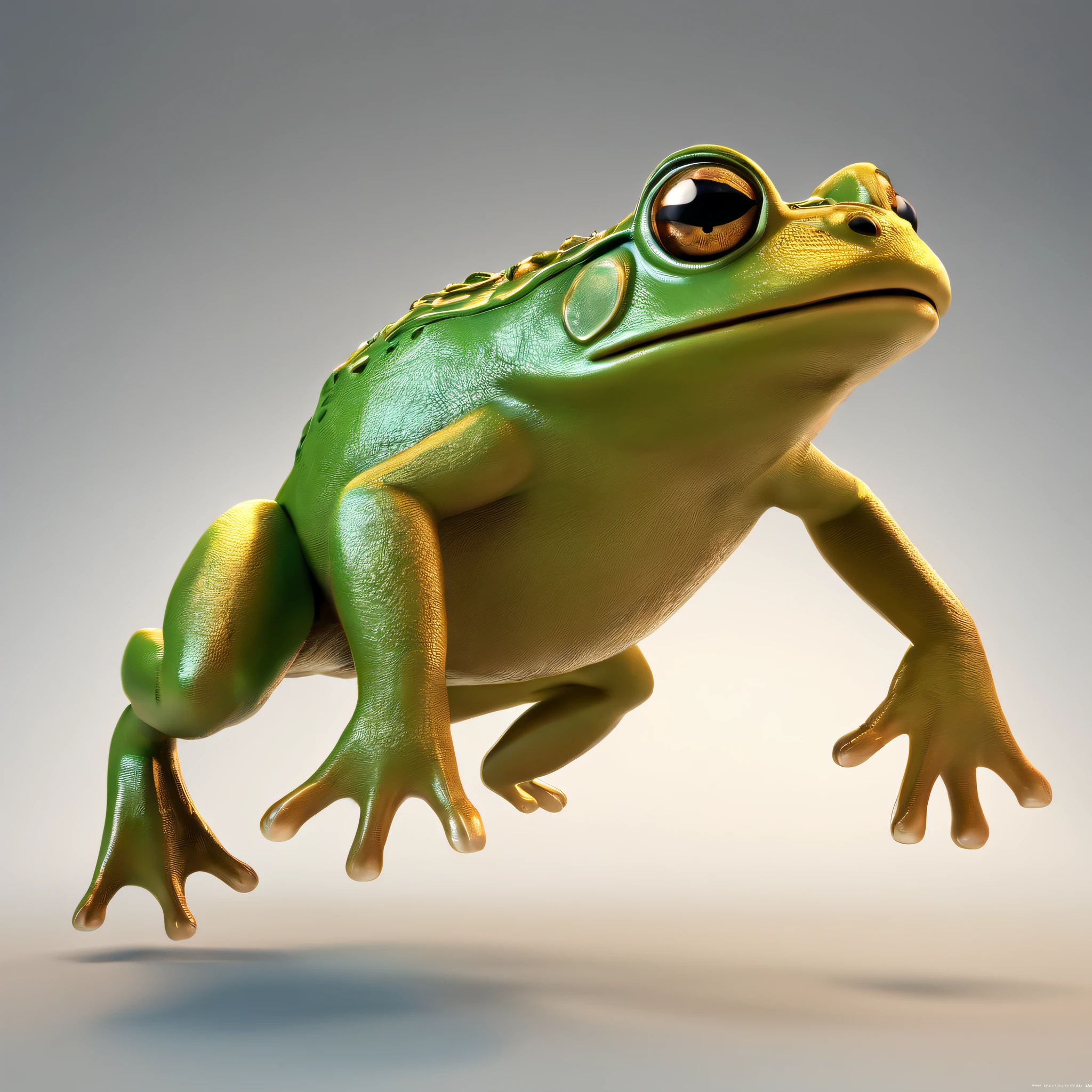 Big frog jumps high.., Frog in side view, Float in the air, opened mouth, There's a moon at the mouth., nighttime, Frog eats moon