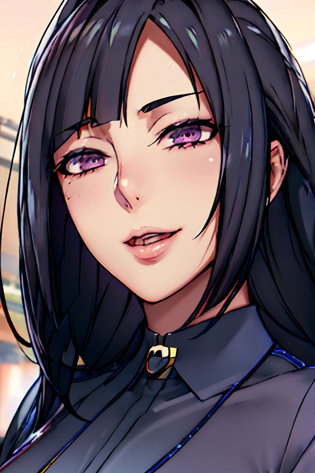 Beautiful, looking at viewer, (police uniform:1.5), city background, semi-rimless eyewear, black hair, very long hair, ponytail,Bangs,purple eyes, 1 girl, 20yo,Young female,Beautiful Finger,Beautiful long legs,Beautiful body,Beautiful Nose,Beautiful character design, perfect eyes, perfect face,expressive eyes,perfect balance, looking at viewer,(Focus on whole body), (innocent_big_eyes:1.0), official art,extremely detailed CG unity 8k wallpaper, perfect lighting,Colorful, Bright_Front_face_Lighting,shiny skin, (masterpiece:1.0),(best_quality:1.0), ultra high res,4K,ultra-detailed, photography, 8K, HDR, highres, absurdres:1.2, Kodak portra 400, film grain, bokeh:1.2, lens flare, (vibrant_color:1.2),professional photograph, (Beautiful,large_Breasts:1.4), (beautiful_face:1.5)