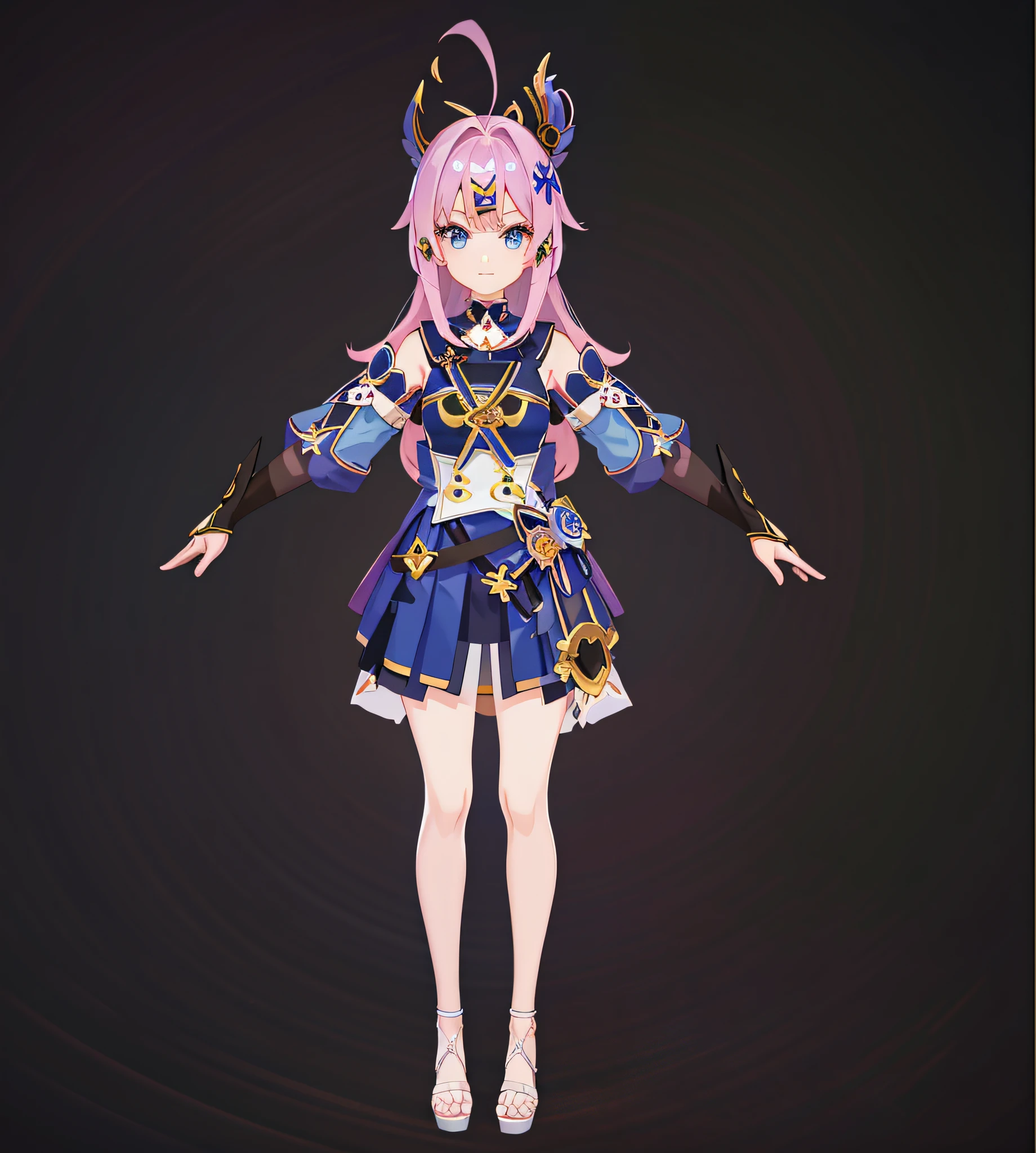Anime - Stylistic image of a woman in a blue dress，There is a clock on the arm, render of a cute 3d anime girl, highly detailed character, live2d virtual youtuber model, anime styled 3d, hyper-detailed fantasy character, Ayaka Genshin impact, 3 D rendering character art 8 K, anime vtuber full body model, highly detailed whole body