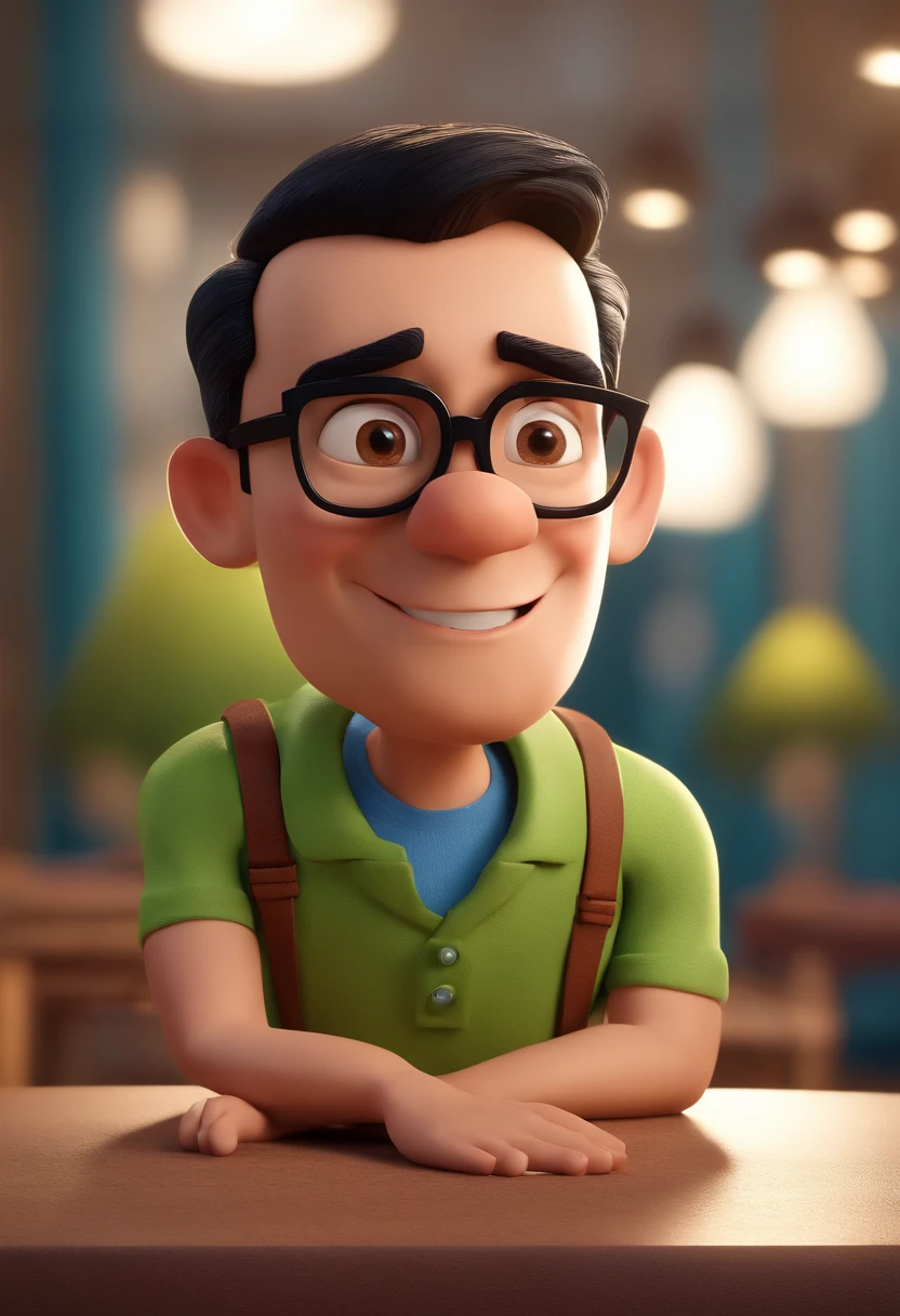 Cartoon character of a man with black glasses and a blue shirt, animation character, Caractere estilizado, animation style rendering, 3D estilizado, Arnold Maya render, 3 d render stylized, toon render keyshot, Personagem 3D, Personagem 3D, 3d rendering stylized, 3 d character render, personagem de desenho animado, Personagem de close up, Pose de personagem, (Estilo Pixar) (master part:1.2) (Bokeh) (best quality) (pele detalhada) (textura detalhada) (8k) (argila) (Cinematic lighting) (foco nítido