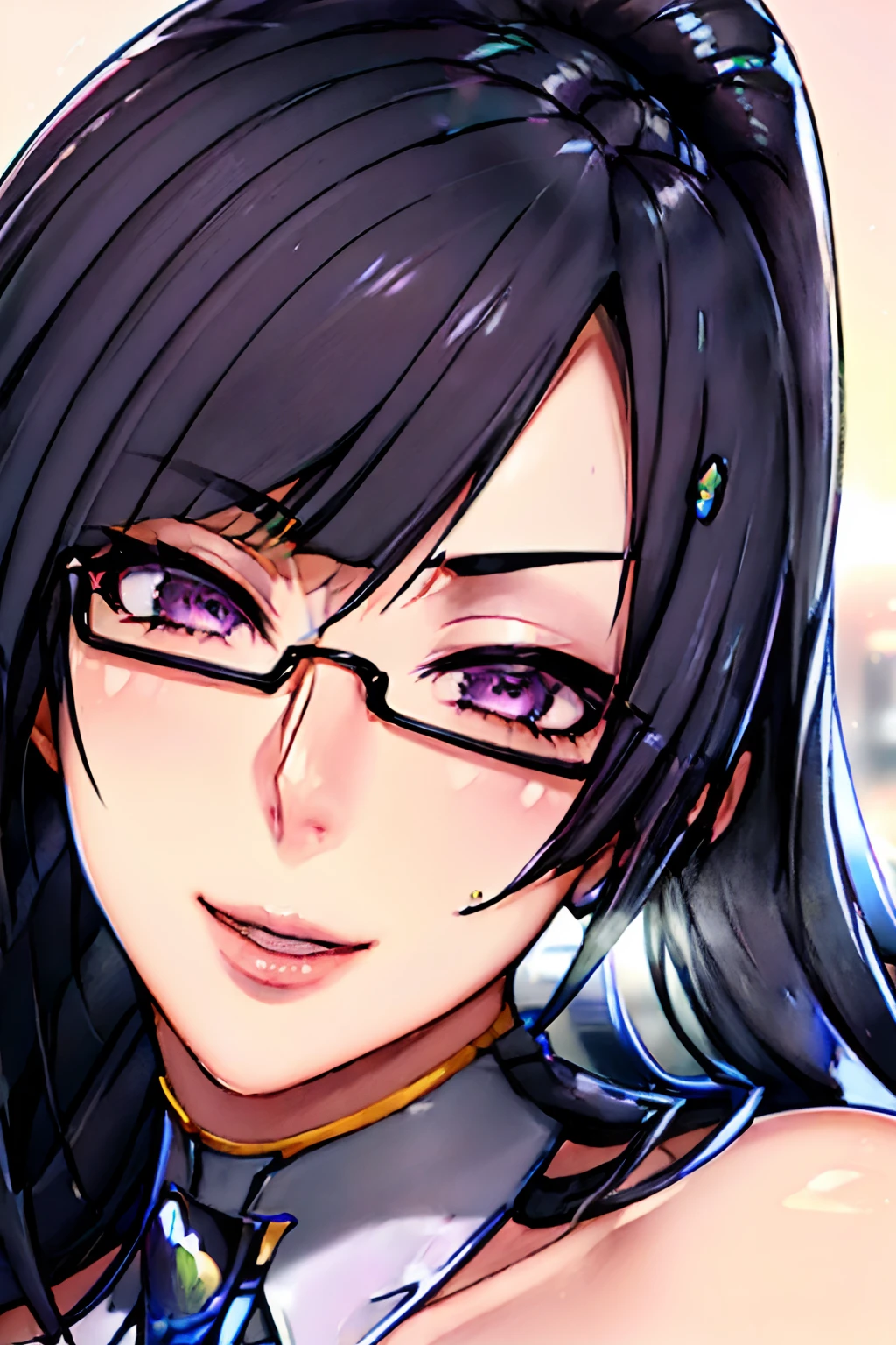 Beautiful, (police uniform:1.5), city background, semi-rimless eyewear, black hair, very long hair, ponytail,Bangs,purple eyes, 1 girl, 20yo,Young female,Beautiful Finger,Beautiful long legs,Beautiful body,Beautiful Nose,Beautiful character design, perfect eyes, perfect face,expressive eyes,perfect balance, (innocent_big_eyes:1.0), official art,extremely detailed CG unity 8k wallpaper, perfect lighting,Colorful, Bright_Front_face_Lighting,shiny skin, (masterpiece:1.0),(best_quality:1.0), ultra high res,4K,ultra-detailed, photography, 8K, HDR, highres, absurdres:1.2, Kodak portra 400, film grain, bokeh:1.2, lens flare, (vibrant_color:1.2),professional photograph, (Beautiful,large_Breasts:1.4), (beautiful_face:1.5)