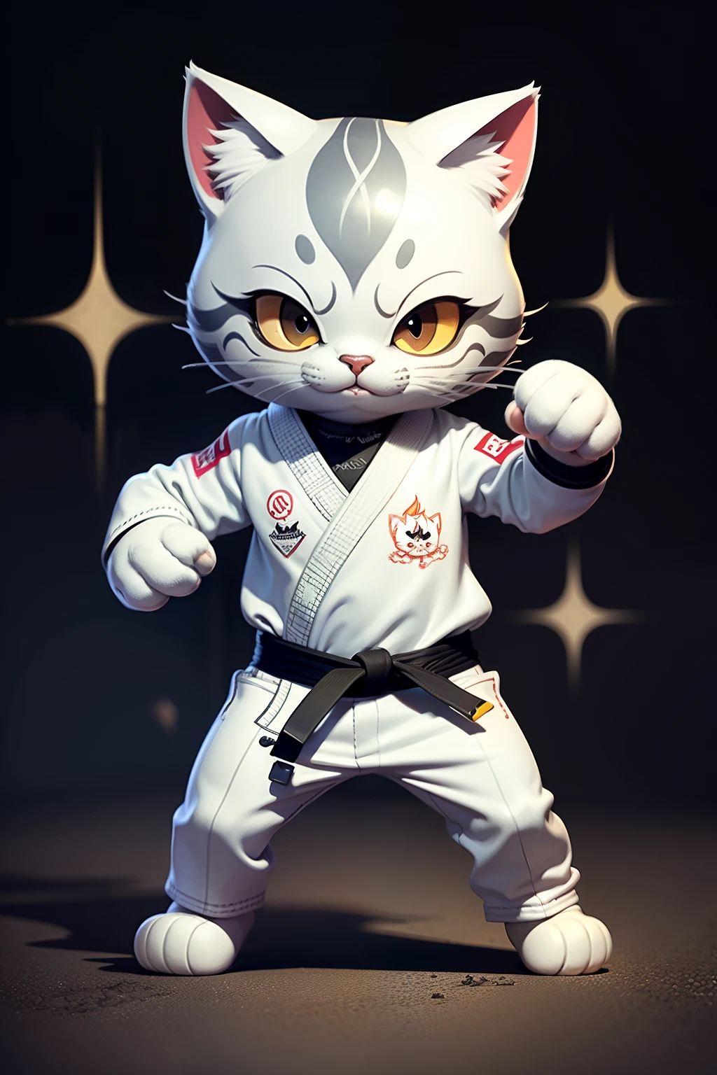 C4tt4stic, Cartoon Silver Tabby cat in Jiu Jitsu Gi and skateboard, black belt,