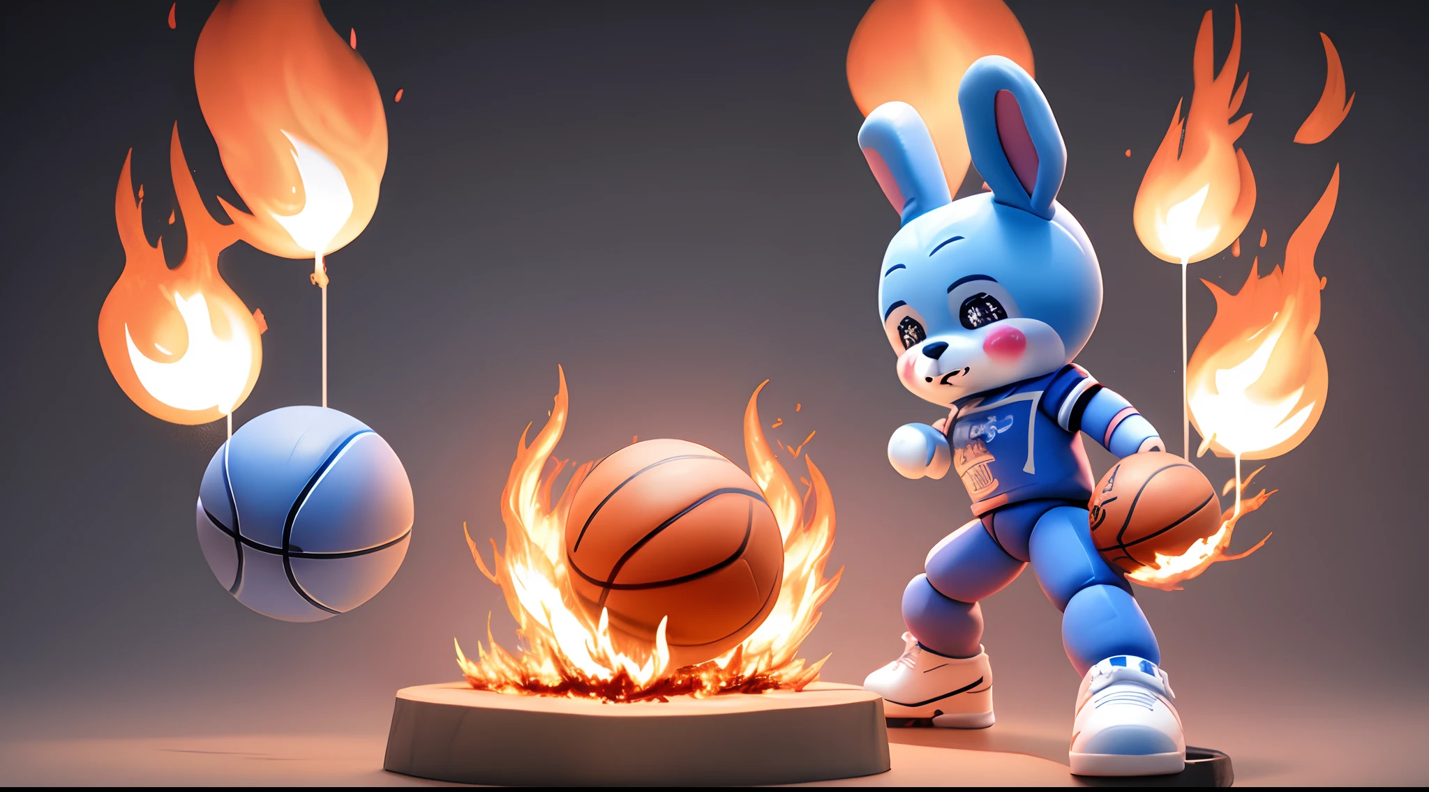 toy bonnie dunking a flaming basketball
