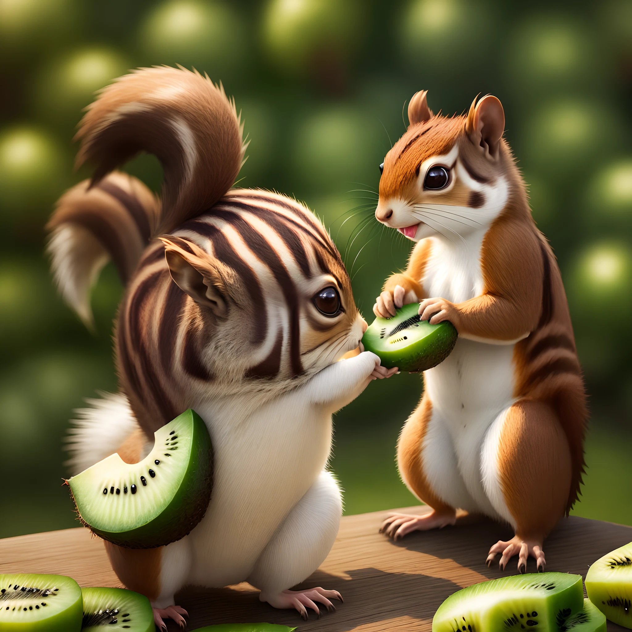 Squirrel eating kiwi