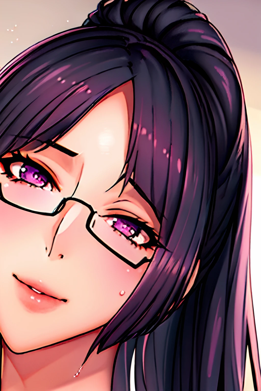 Beautiful, (wedding dress:1), bed room, semi-rimless eyewear, black hair, very long hair, ponytail,Bangs,purple eyes, 1 girl, 20yo,Young female,Beautiful Finger,Beautiful long legs,Beautiful body,Beautiful Nose,Beautiful character design, perfect eyes, perfect face,expressive eyes,perfect balance, (innocent_big_eyes:1.0), official art,extremely detailed CG unity 8k wallpaper, perfect lighting,Colorful, Bright_Front_face_Lighting,shiny skin, (masterpiece:1.0),(best_quality:1.0), ultra high res,4K,ultra-detailed, photography, 8K, HDR, highres, absurdres:1.2, Kodak portra 400, film grain, bokeh:1.2, lens flare, (vibrant_color:1.2),professional photograph, (Beautiful,large_Breasts:1.4), (beautiful_face:1.5)