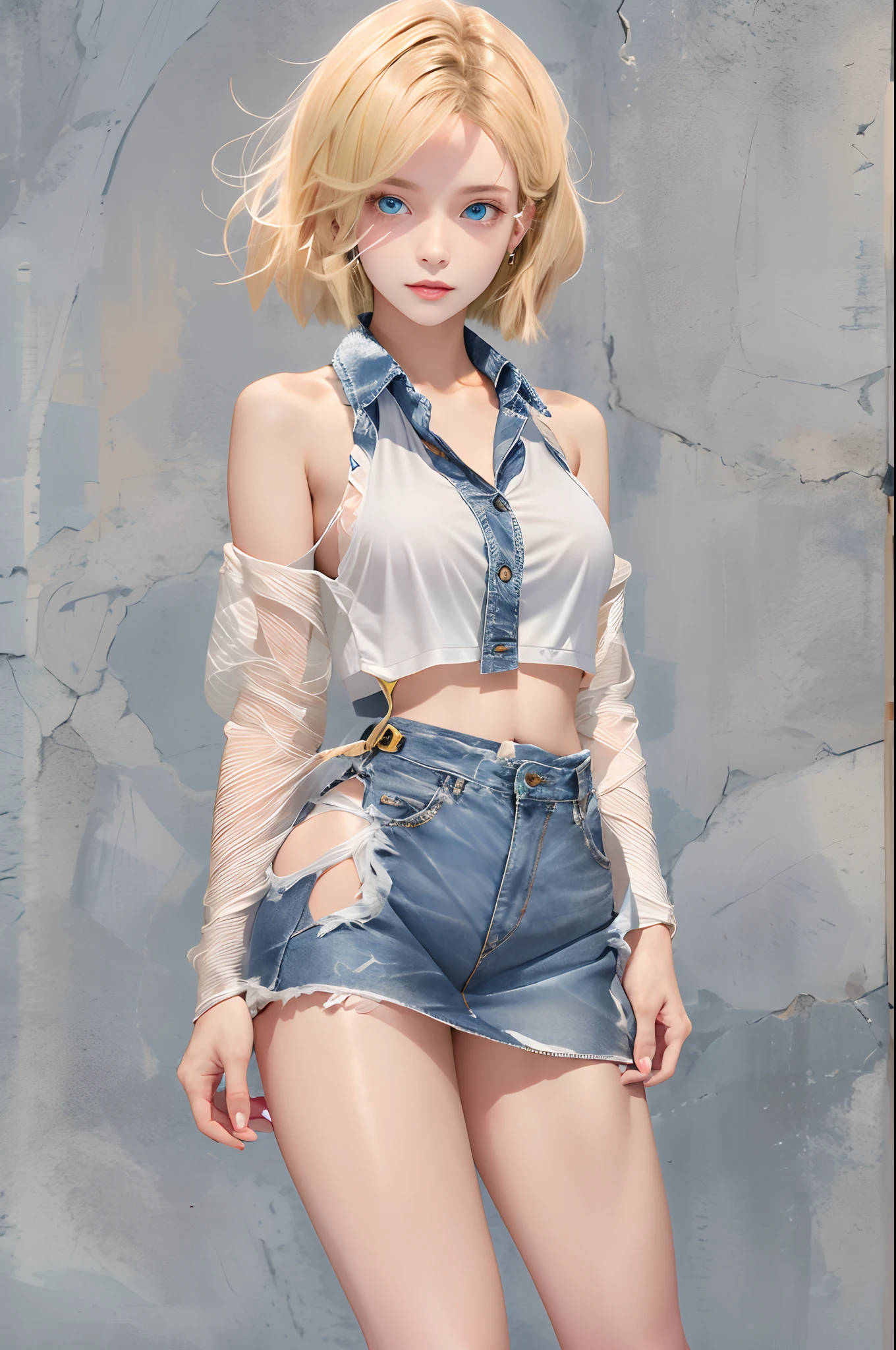 (highly detailed back ground:1.0)、(highly detailed back ground:1.0)、absurderes、((tmasterpiece:1.2、top-quality))、ultra - detailed、Ultra-precise depiction、Ultra-detailed depiction、top-quality、The is very detailed、(dynamicposes)、(Photorealsitic:1.4)、offcial art、Unity 8k Wallpaper、aestheticly pleasing、looking at viewert、1womanl、wide waist、(shiny skinany color、dynamic ungle、The most beautiful forms of chaos、ellegance、Fauvistdesign、 romanticism lain, deep shading,Raise your legs high,revealing white panties、 Unobtrusive, Beautiful camel toes、Looks Back,Beautiful panties、 android_18, and18, 18 with, 1girl in, android 18, solo, blond hairbl, eBlue eyes, short detailed hair, Beautiful navel、beautiful thigh、Beautiful udder、耳Nipple Ring, jewely, Denim Dress, Open vest, Raw feet, Black shirt, Denim skirt, Striped long sleeves, blue skirts,