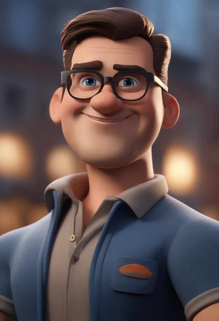 Cartoon character of a man with black glasses and a blue shirt, animation character, Caractere estilizado, animation style rendering, 3D estilizado, Arnold Maya render, 3 d render stylized, toon render keyshot, Personagem 3D, Personagem 3D, 3d rendering stylized, 3 d character render, personagem de desenho animado, Personagem de close up, Pose de personagem, (Estilo Pixar) (master part:1.2) (Bokeh) (best quality) (pele detalhada) (textura detalhada) (8k) (argila) (Cinematic lighting) (foco nítido