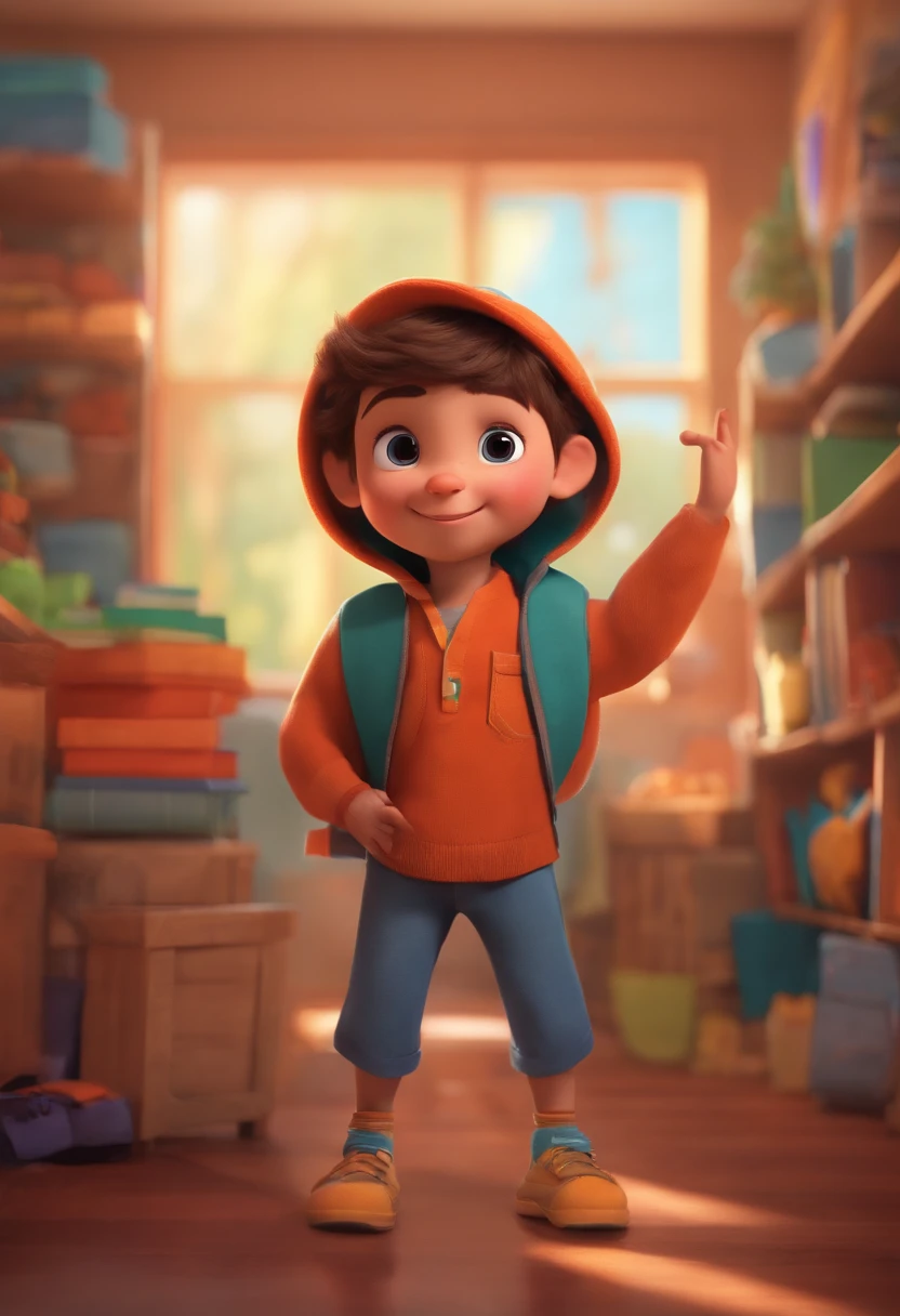 Image of a boy for a story in a YouTube video in Pixar format, He's the allabester, He's the class leader, He's outgoing, Playful and gets up for a lot of things