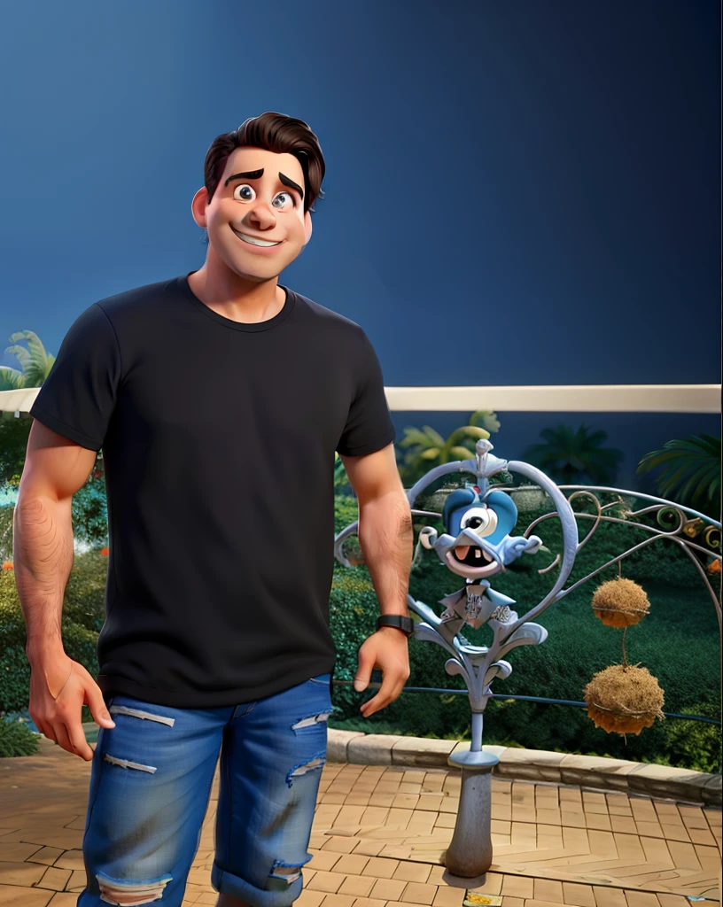tmasterpiece，a melhor qualidade，Um homem com olhos，head shoot，estilo disney，Standing in the park，Muitos detalhes no rosto
