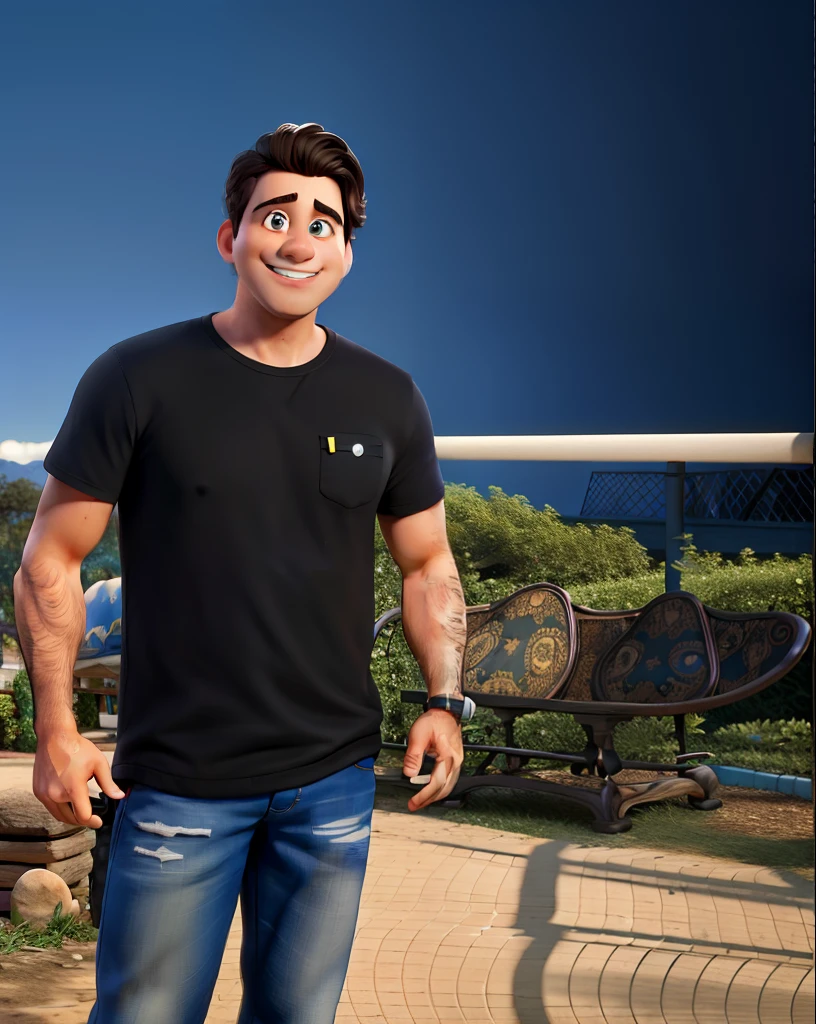 tmasterpiece,a melhor qualidade,Um homem com olhos,head shoot,estilo disney,Standing in the park,Muitos detalhes no rosto