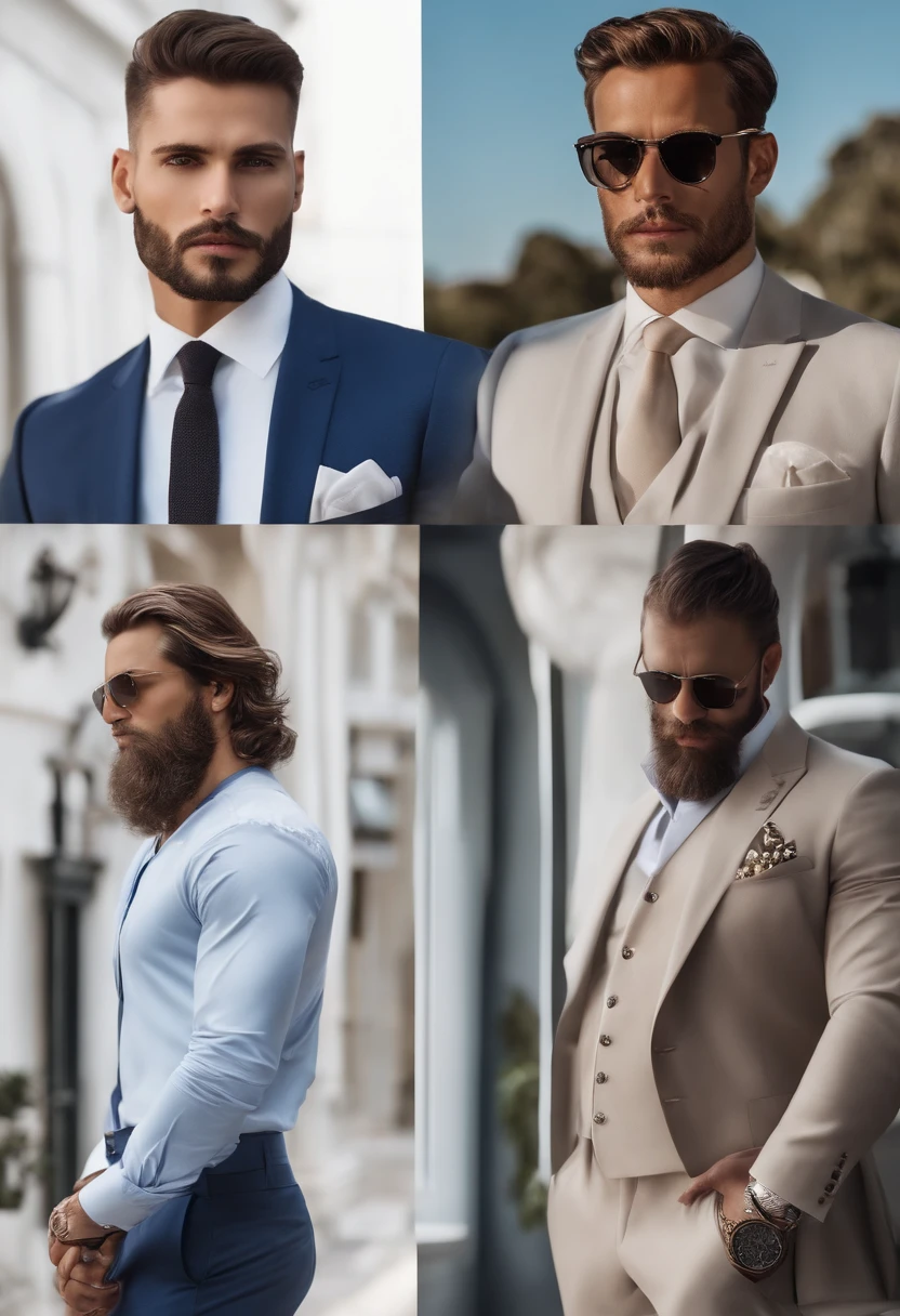 (Homens profissionais em roupas elegantes), (Sem barba,) (olhos azuis) (retrato) Beautiful and serious appearance., Cabelo azul escuro, elegante e elegante, E uma camisa branca forte muito formal., (Imagens realistas e de alta qualidade), ((melhor qualidade, 10, master part).