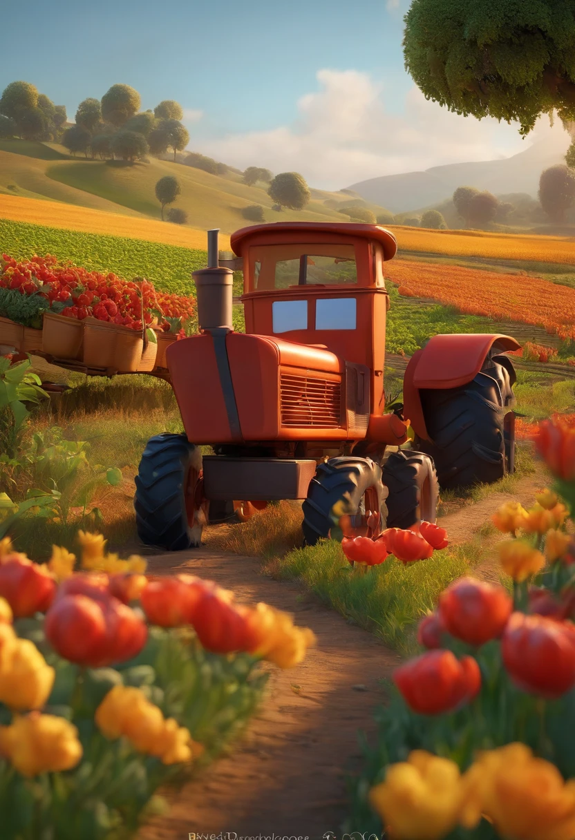 agricultor no campo estilo 3d pixar, com os dizeres rota da qualidade