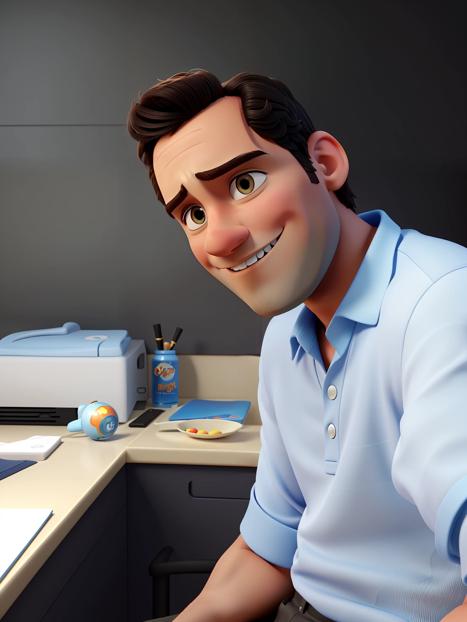 cover of a 3D film inspired by Disney/Pixar, scener of a beautiful young man. Diego Andersen Disney 3D mixing.
P