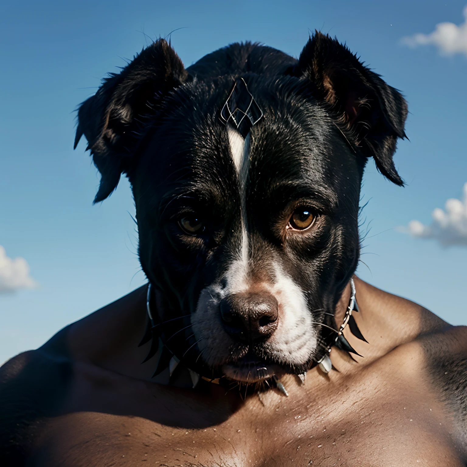 Disney Pixar inspired movie poster with the movie title Depp in the image a black pitbull with white on the chest in the background the scene should be in the distinct digital art style of Disney Pixar with a focus on character expressions, vibrant colors, and detailed textures which are characteristic of their animation.