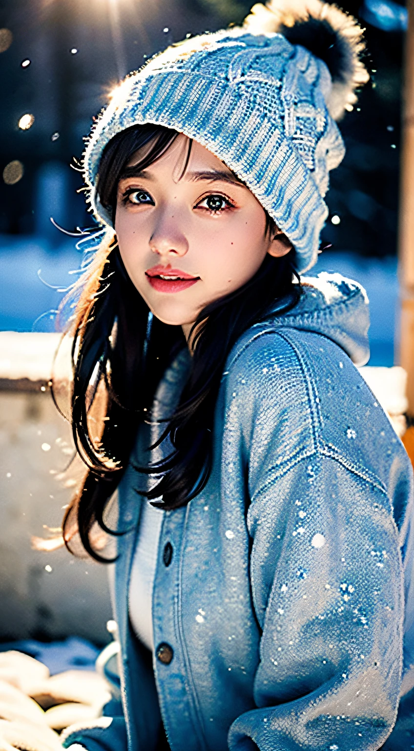(The beautiful 18-year-old naked ebony won Matsuyama, Snow, boulders), (Oversized jacket, Woolly Sweater, Wool hat, Earmuffs), legwarmers, Snow boots,
BREAK
((Best Quality)), ((masutepiece)), Big, Realistic, absurderes, 8K UHD, High Definition, ultra-detailliert, high quality texture, Intricate details, Detailed texture, Finely detailed, high detailing, extremely details CG, high quality shadow, (Lens Flare, sunbeams, godrays),
BREAK
(Cute little girl s), (Big), (Glowing black eyes), (Light blue shorthair), (Body Portrait), puffies, Light snow particles float,masterpiece, top-quality, hightquality, hight resolution