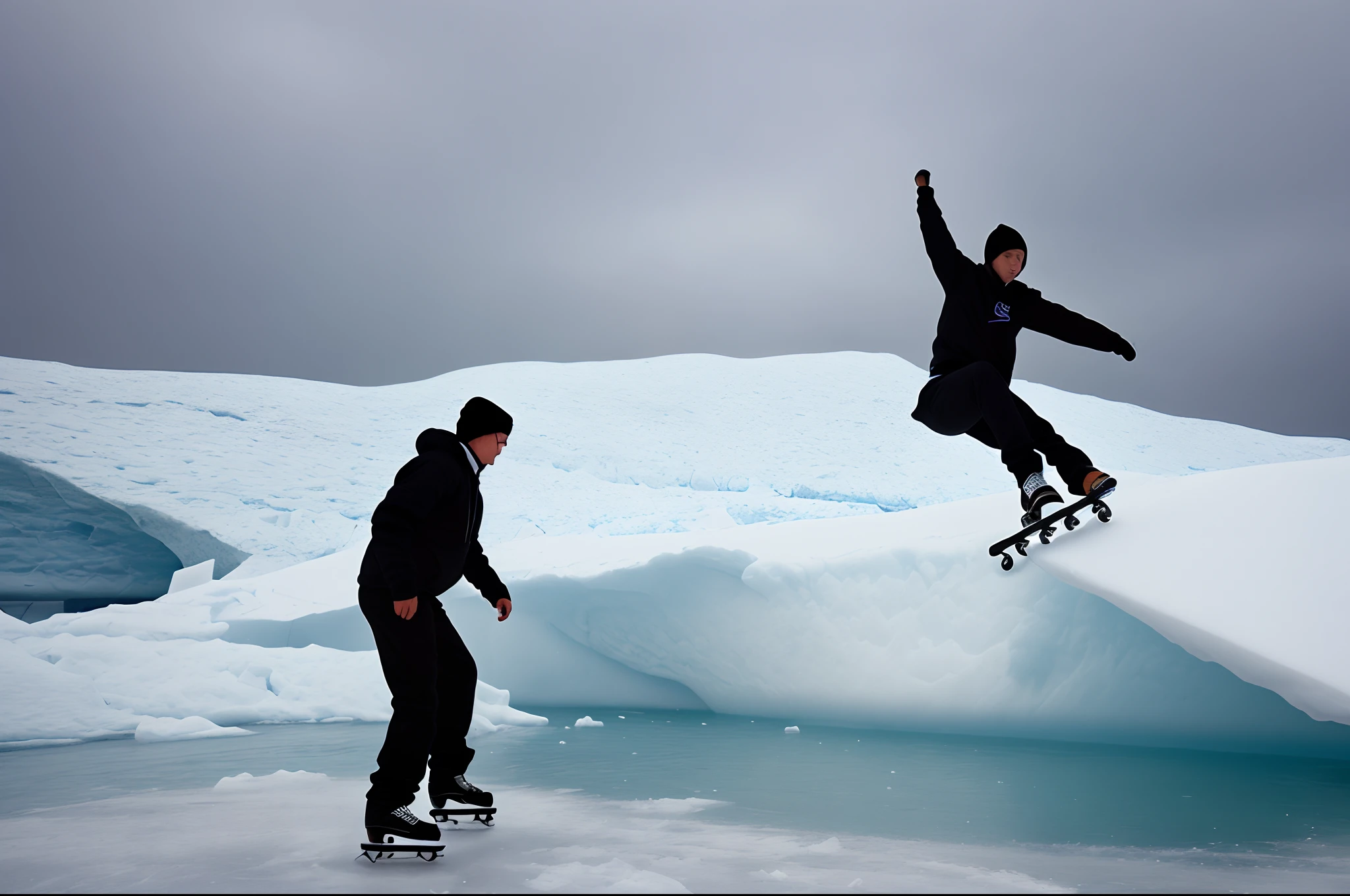 Man skating on iceberg