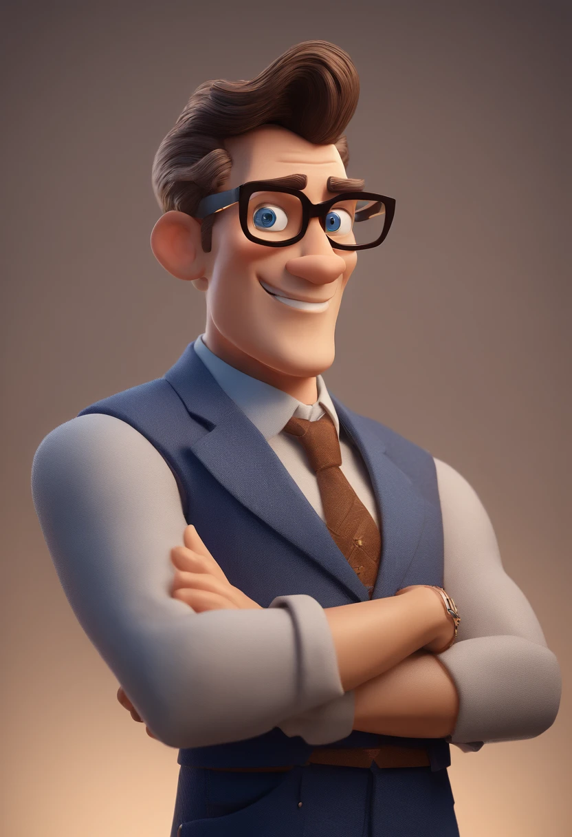 Cartoon character of a man with black glasses and a blue shirt, animation character, Caractere estilizado, animation style rendering, 3D estilizado, Arnold Maya render, 3 d render stylized, toon render keyshot, Personagem 3D, Personagem 3D, 3d rendering stylized, 3 d character render, personagem de desenho animado, Personagem de close up, Pose de personagem, (Estilo Pixar) (master part:1.2) (Bokeh) (best quality) (pele detalhada) (textura detalhada) (8k) (argila) (Cinematic lighting) (foco nítido