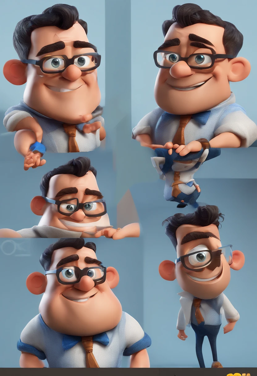 Cartoon character of a man with black glasses and a blue shirt, animation character, Caractere estilizado, animation style rendering, 3D estilizado, Arnold Maya render, 3 d render stylized, toon render keyshot, Personagem 3D, Personagem 3D, 3d rendering stylized, 3 d character render, personagem de desenho animado, Personagem de close up, Pose de personagem, (Estilo Pixar) (master part:1.2) (Bokeh) (best quality) (pele detalhada) (textura detalhada) (8k) (argila) (Cinematic lighting) (foco nítido