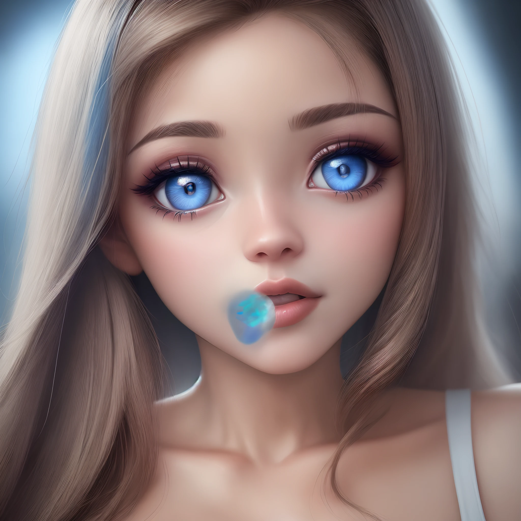 Crie uma mulher bloqueira loira super realista , linda com olhos azul , siliconada