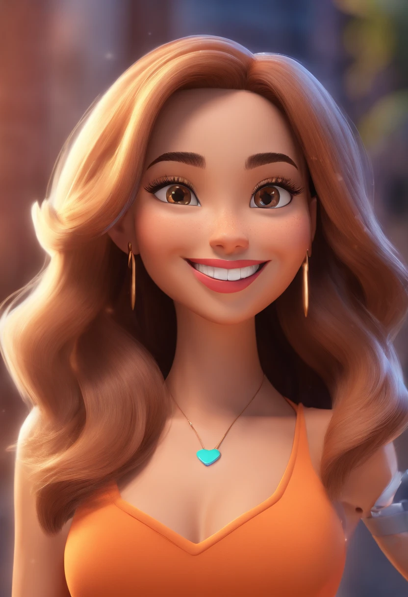 Smiling illustrator, psychologist-style, with a beautifully perfect and aligned smile, an enticing gaze, a slender nose, medium lips, a woman who wears glasses and has a tan complexion with a flawless smile, long and straight black hair, with a nose piercing and wearing a hoop earring. She has a face with a slightly square chin. A cheerful girl. A stylized character, rendered in an animated style, stylized 3D, Arnold Maya render, stylized 3D rendering, toon-style KeyShot rendering, 3D character, 3D character, stylized 3D rendering, 3D character rendering, cartoon character, close-up character, character pose, (Pixar style) (masterpiece: 1.2) (Bokeh) (best quality) (detailed skin) (detailed texture) (8k) (clay) (cinematic lighting) (sharp focus), holding a valuable folder and pen.