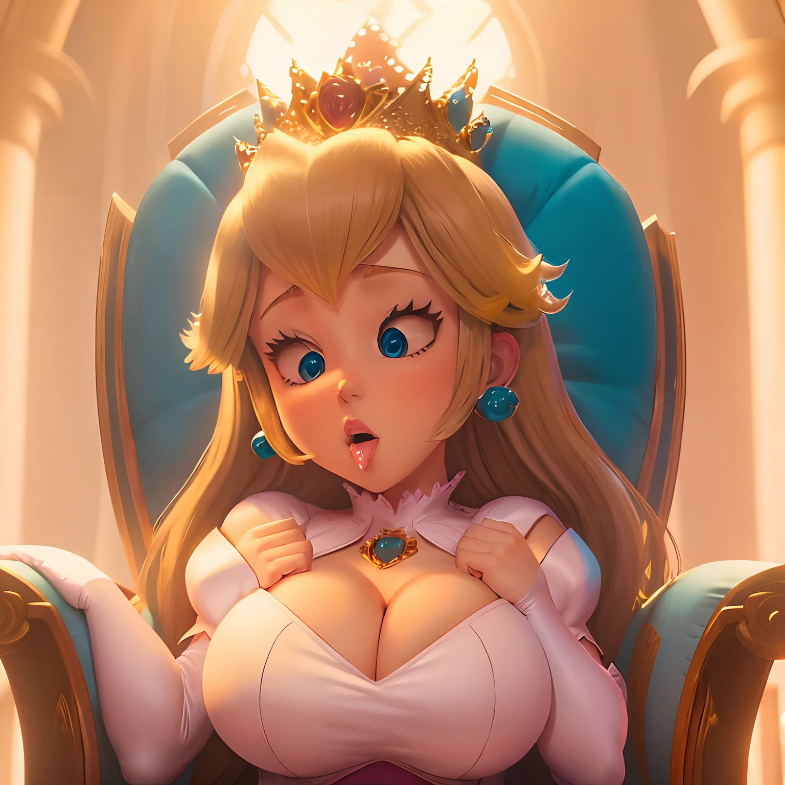 Busty princess sucking on her throne