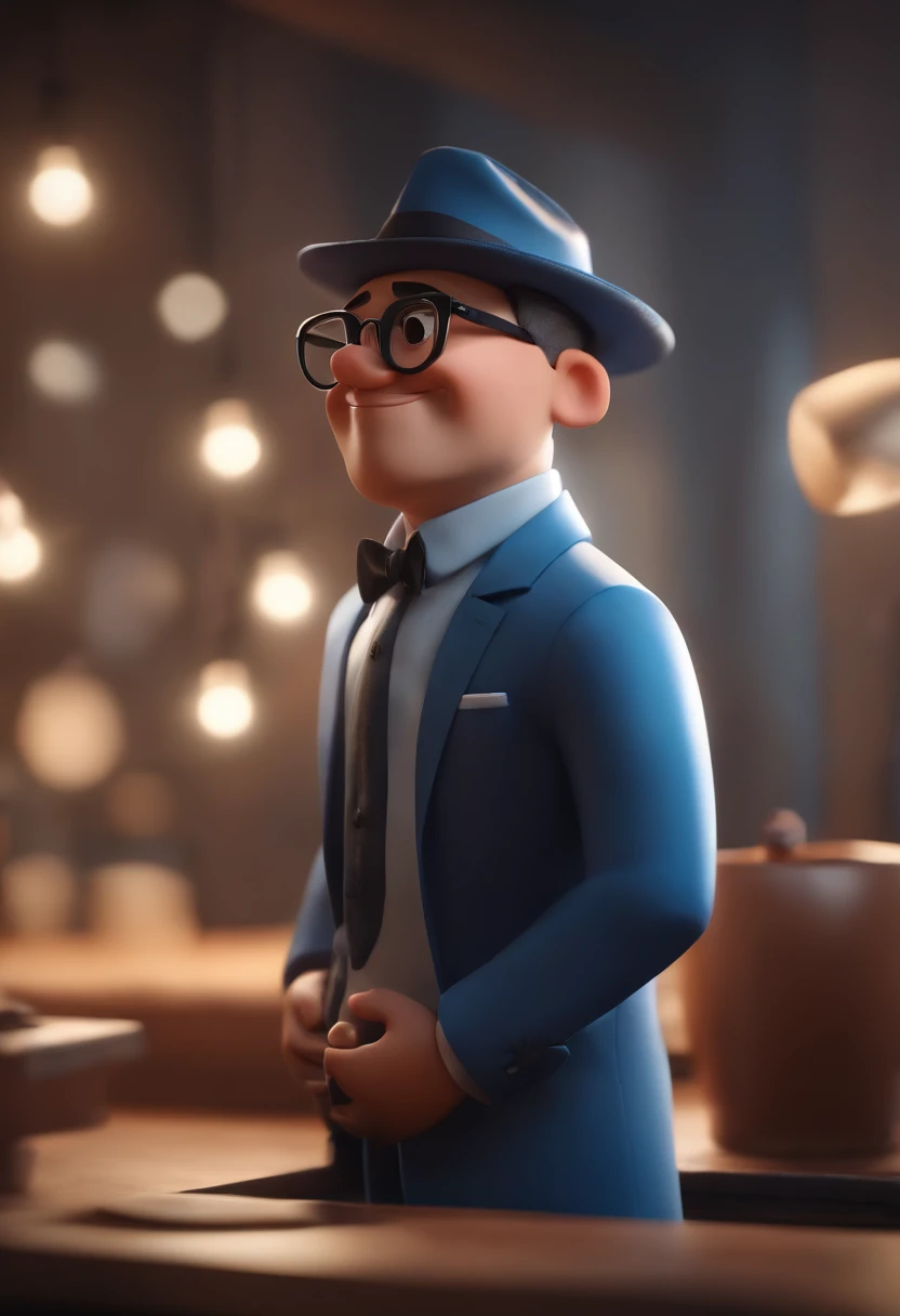 Cartoon character of a man wearing black glasses and a blue shirt, um personagem animado, Caractere estilizado, animation style rendering, 3D estilizado, Arnold Maya render, 3 d render stylized, toon render keyshot, Personagem 3D, Personagem 3D, 3d rendering stylized, 3 d character render, personagem de desenho animado, Personagem de close up, Pose de personagem,  (Estilo Pixar) (master part:1.2) (Bokeh) (best quality) (pele detalhada) (textura detalhada) (8k) (argila) (Cinematic lighting) (foco nítido