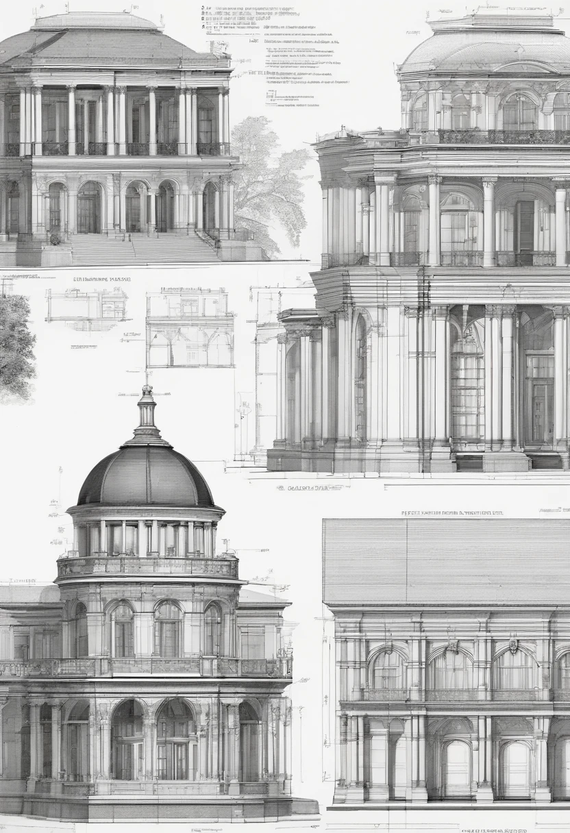 "Highly detailed architectural blueprints,Hand drawn in pencil,Precise measurements and specifications, Complex mechanical parts, Accurately represent materials and textures, Technical drawings with clear annotations, Professional-grade detail and accuracy."