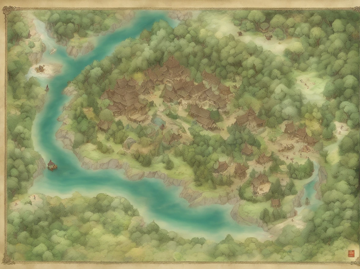 Aerial view taken from top to bottom directly from the drone, Parchment map of the forest, Ice and thunder, dungeons and dragons, Final Fantasy, art for the game, (Coherent architecture and interior design, With realistic proportions and textures, intricately details, handpainted, vibration, Cinematic lighting, Master parts, 8K:1.2),World map,In the middle of the map is a lake, Map perimeter, There are mountains, at the bottom of the map,sea beach, There is no house, Tolkien, Map of the forest, There are no cities,There are verses written on it:Gold list。Occasionally, the dragon's head is missing。Ming Dynasty temporary relics,How to。Attempted success,Fight for it。There is no need to talk about mourning。Talented lyricist,He is a white-clothed minister。Fireworks Alley,Iyodanqing Barrier。Luckily, I have someone in mind,Can be searched。And the red leaning on the green,Affair、Life is smooth。Youth is paid。Bear with the floating name,Changed to a shallow low singing。