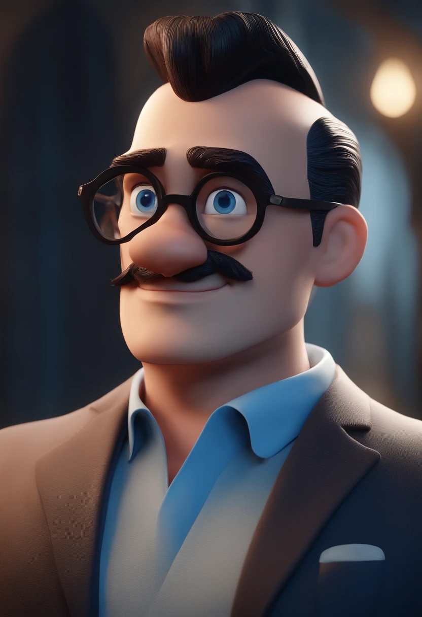 Cartoon character of a man with black glasses and a blue shirt, animation character, Caractere estilizado, animation style rendering, 3D estilizado, Arnold Maya render, 3 d render stylized, toon render keyshot, Personagem 3D, Personagem 3D, 3d rendering stylized, 3 d character render, personagem de desenho animado, Personagem de close up, Pose de personagem, (Estilo Pixar) (master part:1.2) (Bokeh) (best quality) (pele detalhada) (textura detalhada) (8k) (argila) (Cinematic lighting) (foco nítido