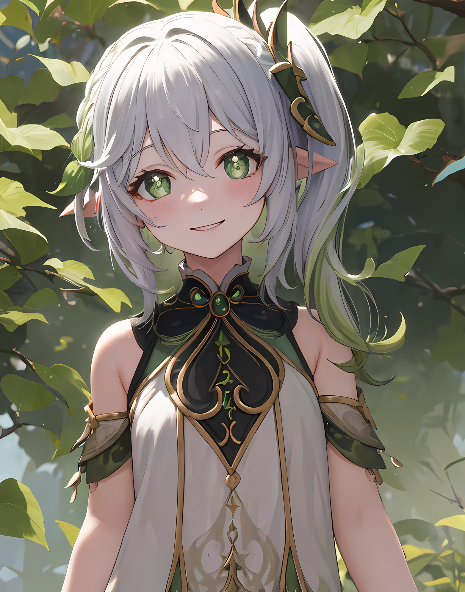 (masterpiece:1.2),(best quality,highres), meticulous shading and highlights, nahidarnd, nahidadef, smiling, upperbody, arm behind back