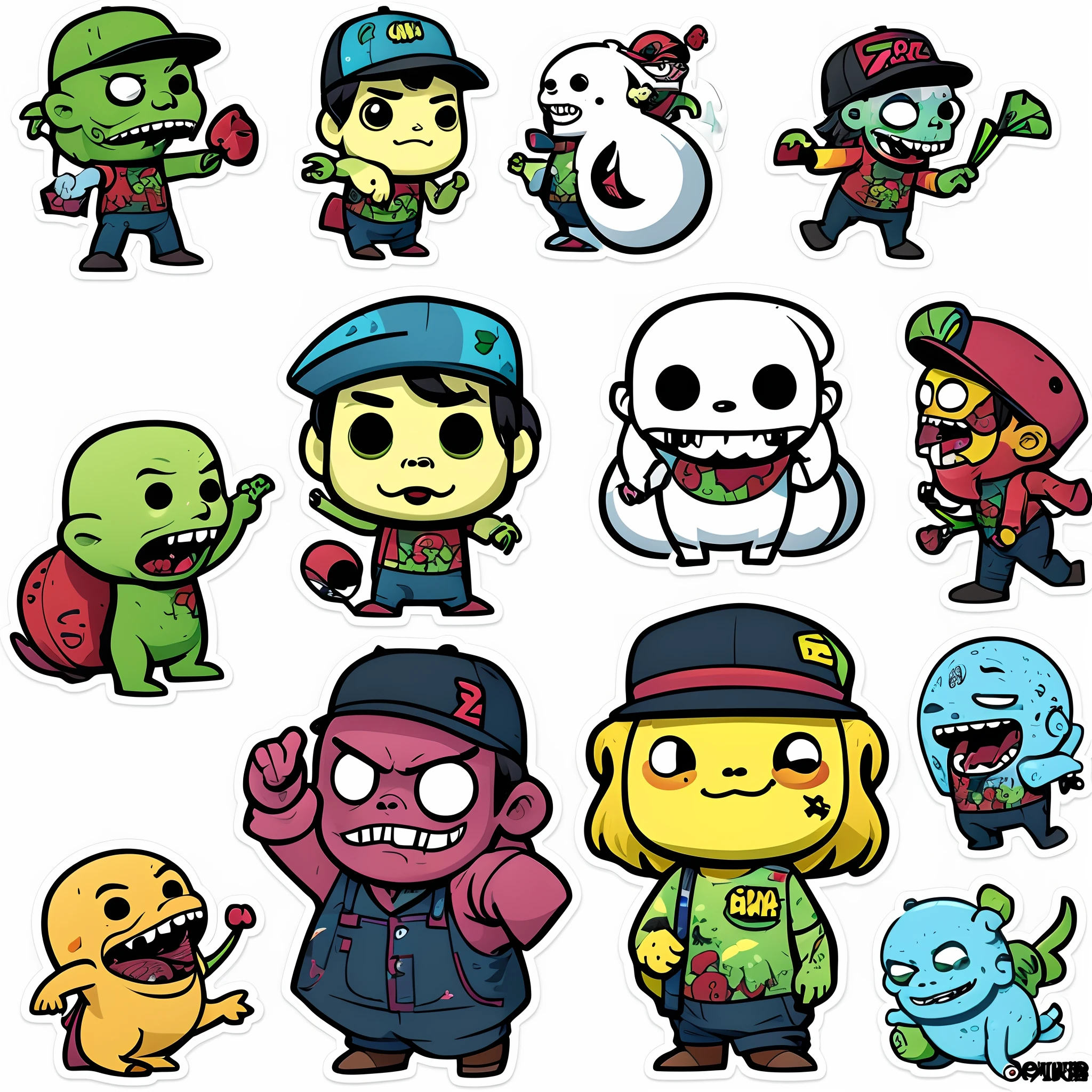 a sticker、Graphics that make you want to make it into a t-shirt、sticker design、Stickers only、Original Characters、plein air、pop music、colourfull、Cute、cool、Background: Plain white、Background: None、ogre、zombie