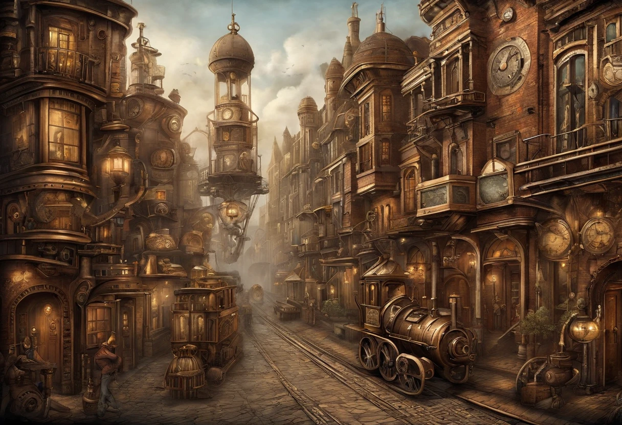 Steampunk town,no human,realistic