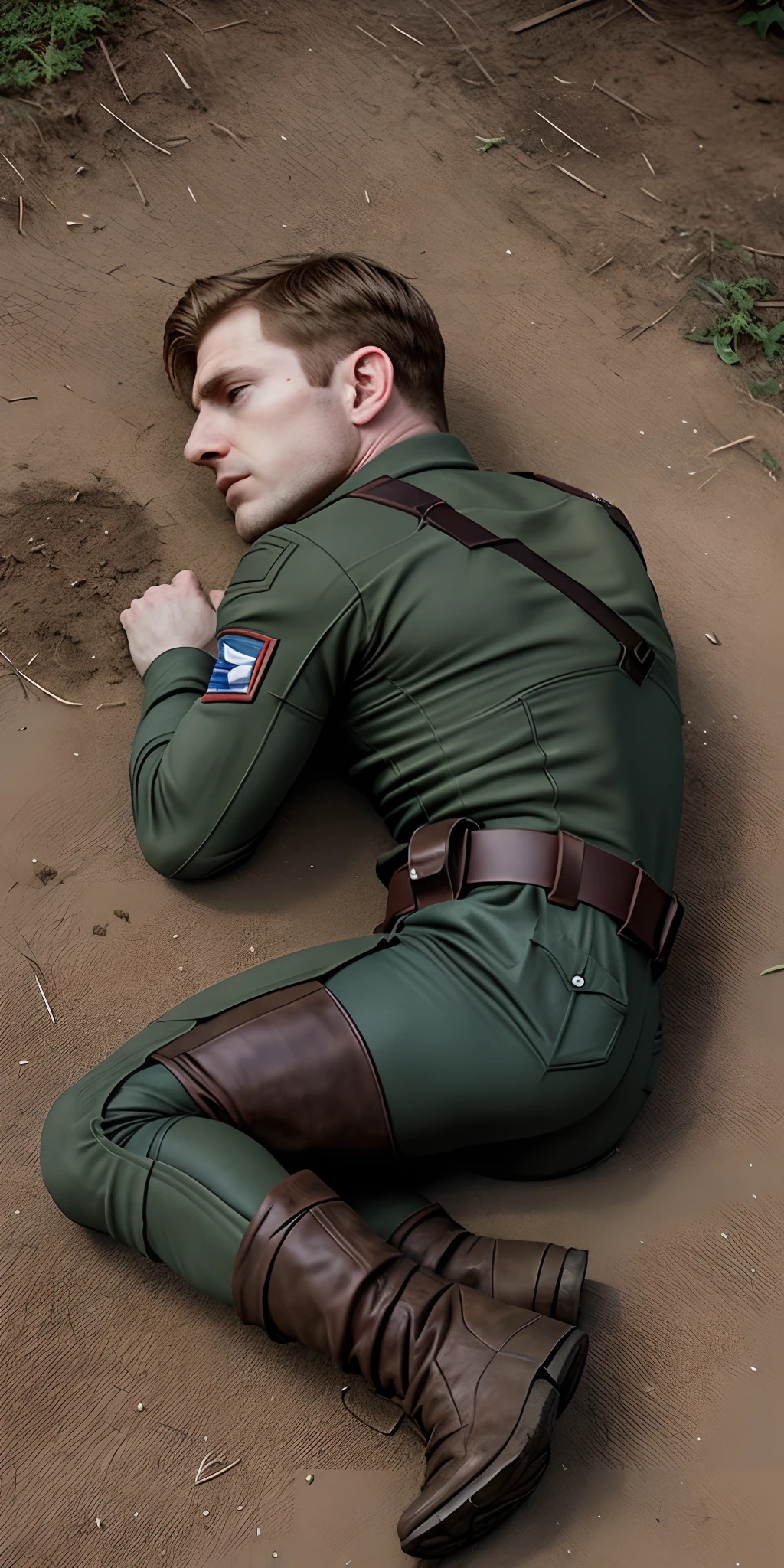 steve rogers in pain, fetal position in the ground