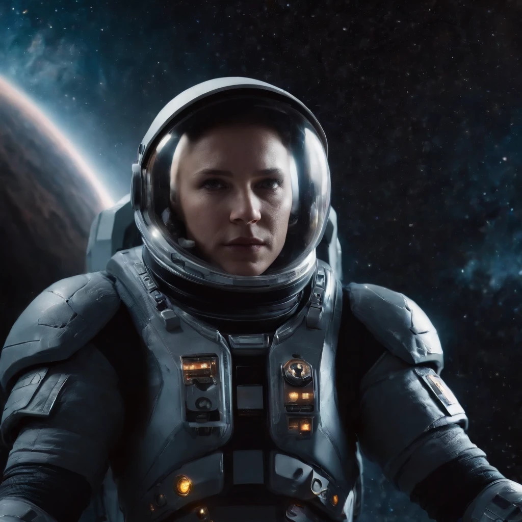 Space Commander in a Full Suit in Deep Space, realistic 4K