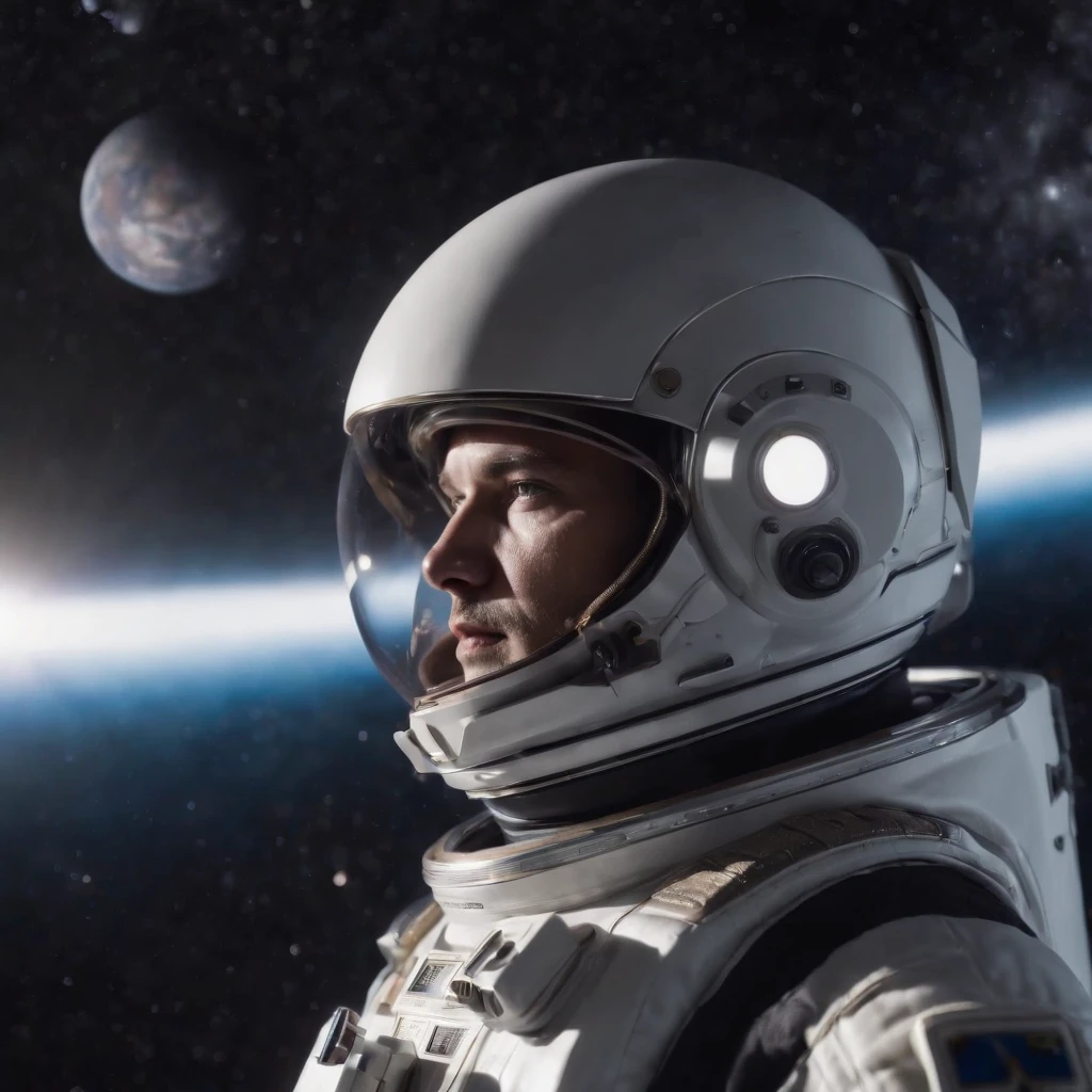 Space Commander in a Full Suit in Deep Space, realistic 4K