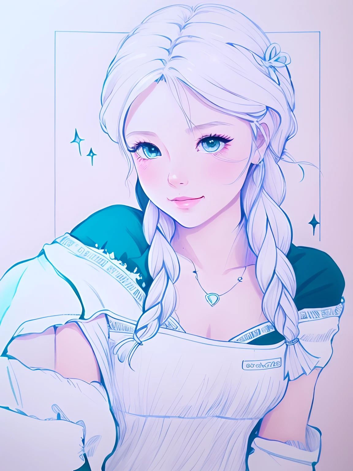 a drawing of a girl with long hair and a dress, beautiful line art, beautiful drawing style, 《frozzen》Portrait of Elsa in , perfect lineart, traditional drawing style, clean lineart, High quality sketch art, anime style drawing, drawn in the style of artgerm, lineart behance hd, Extremely detailed Artgerm, realistic line drawing