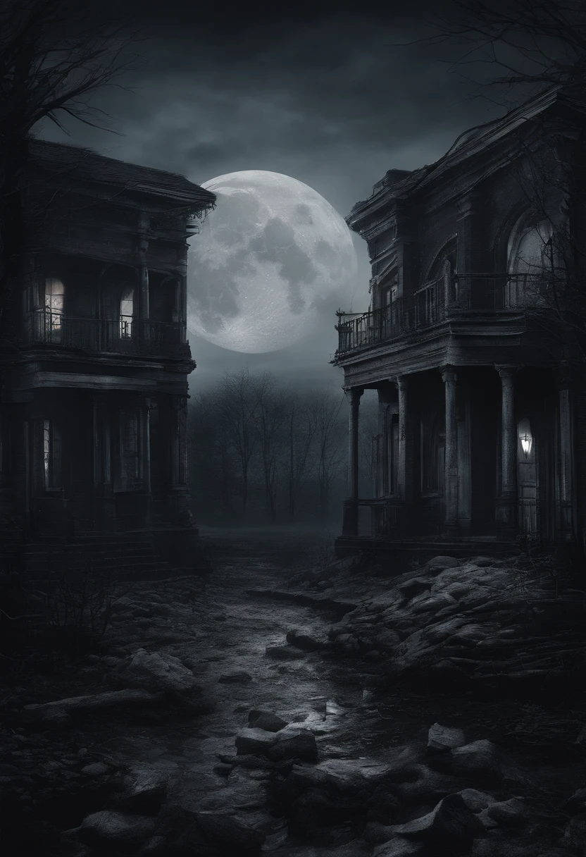 ((Realistic: 1.5)),((Best quality)), ((Masterpiece)),((Detailed)),scenery,,midynight，Computer，Bunk beds，University dormitories，The moon is dark and windy、fog atmosphere、themoon，Cold tones