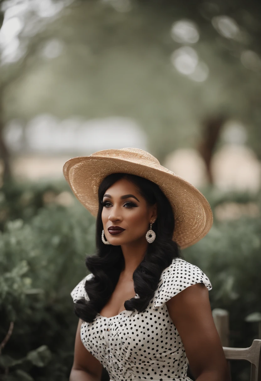 Meghan thee stallion in the 1950s in a polkadot dress and big hat
