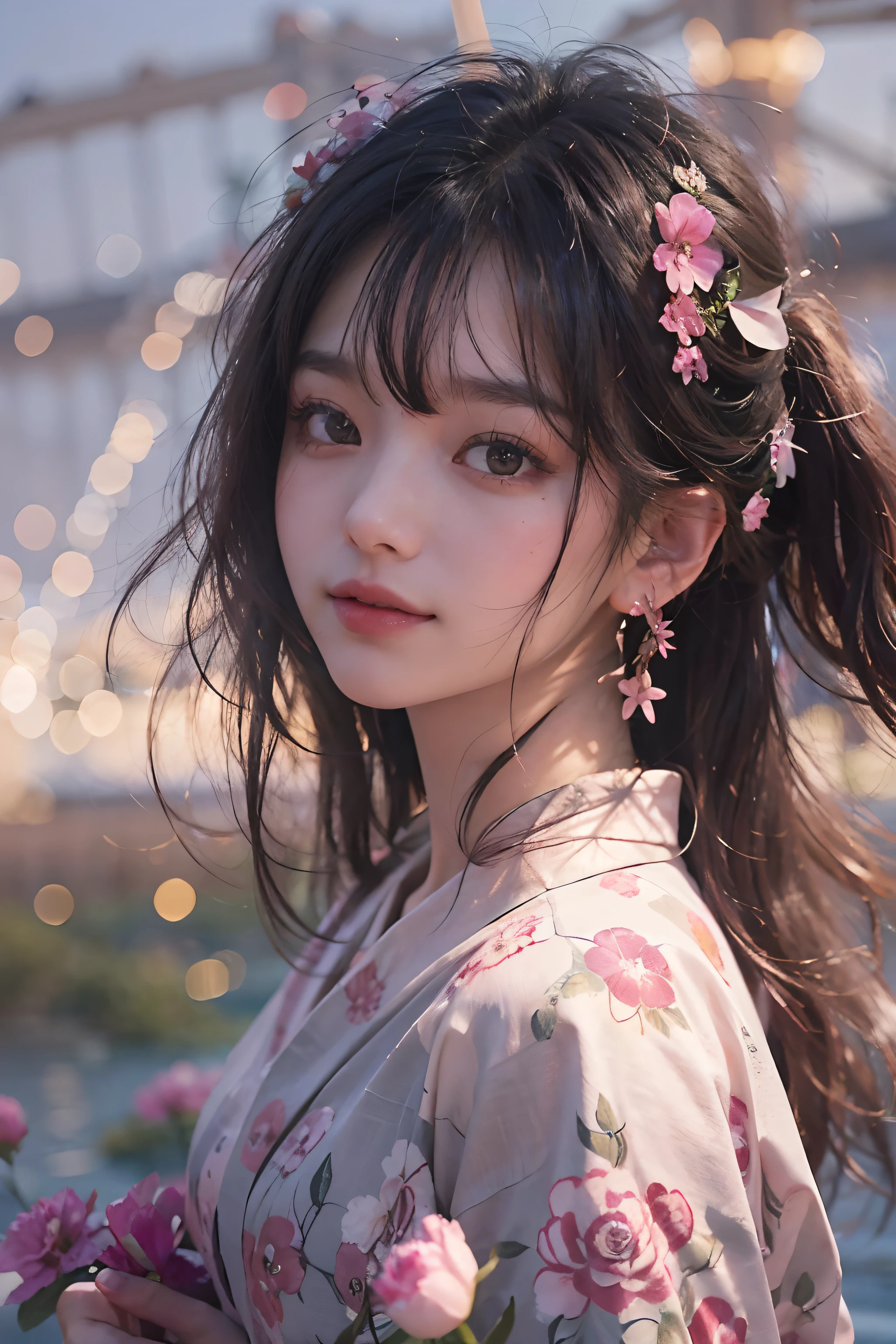 (Fluorescent color:1.4),(semi transparent:1.4),(retro filters:1.4),(fanciful:1.4),(photograph of a woman,1girll:1.2),cropped shoulders,cinmatic lighting, ssmile,short detailed hair,Black shawl straight hair,46 points oblique bangs,High-definition detail、Hyper-detailing、cinematic ligh、ultra-realistic realism、Soft light、Deep field focus bokeh,s the perfect face,beauitful face,beautidful eyes,((Perfect female body)),Candy World Disneyland,aethereal、softness、fluffly、Soft landscape,Pastel pink sky,Green and blue luster,Ethereal light powder,Whimsical rainbow brilliance、As estrelas,diamond sparkles,Gemstone background,(Ultra photo realsisim)、(Super quality)、cinmatic lighting,huge detail,full HD painting,well-illuminated,