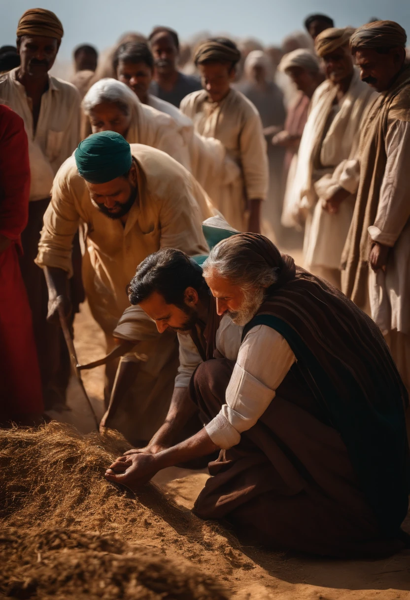 The workers, peasants, intellectuals are bowing to one person,There is light in the background