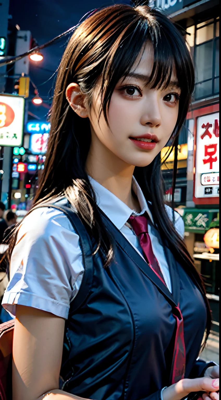 masterpiece, top-quality、Raw foto, Photorealsitic、Women between the ages of 12 and 15、Walking in Shibuya、Halloween、Nurse Costume、(Disguise yourself as a bloody nurse:1.3)、A smile、People around you々Dress up too、Smaller chest、Small butt、Reflecting the whole body、unbelievable Ridiculous、depth of fields, hight resolution, ultra-detailliert, foco nítido, Cinematic lighting、Add highlights to the eyes