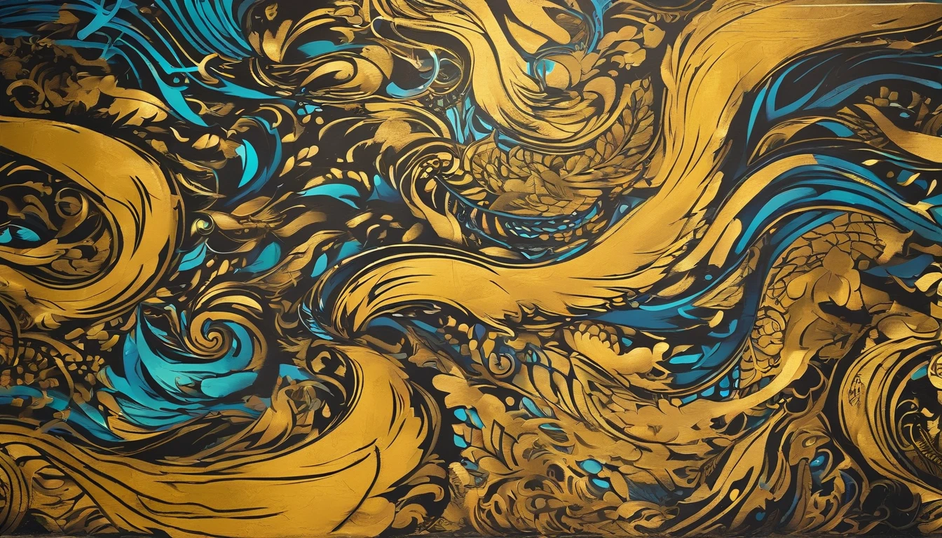 Flowing flashes of light　gold　Textured　wall-paper　opulent