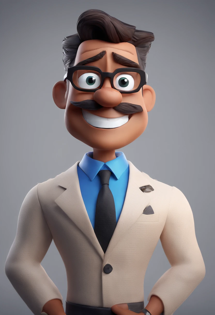Cartoon character of a man with black glasses and a blue shirt, animation character, Caractere estilizado, animation style rendering, 3D estilizado, Arnold Maya render, 3 d render stylized, toon render keyshot, Personagem 3D, Personagem 3D, 3d rendering stylized, 3 d character render, personagem de desenho animado, Personagem de close up, Pose de personagem,  (Estilo Pixar) (master part:1.2) (Bokeh) (best quality) (pele detalhada) (textura detalhada) (8k) (argila) (Cinematic lighting) (foco nítido