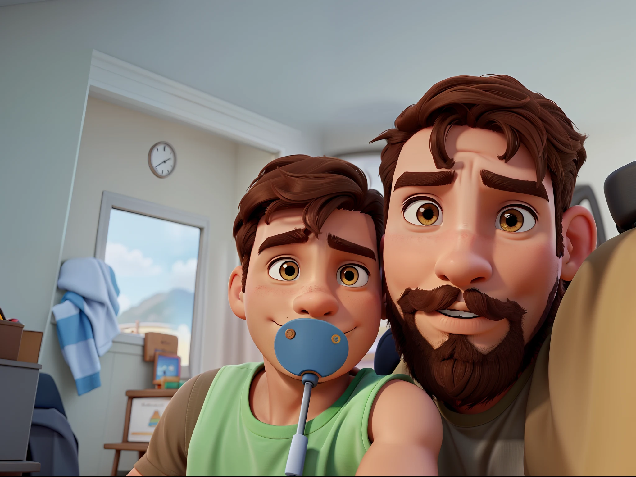 A man and a child with brown hair, estilo disney pixar, alta qualidade, melhor qualidade